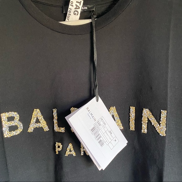 NWT BALMAIN black shirt with gold sequinned logo - Picture 6 of 10